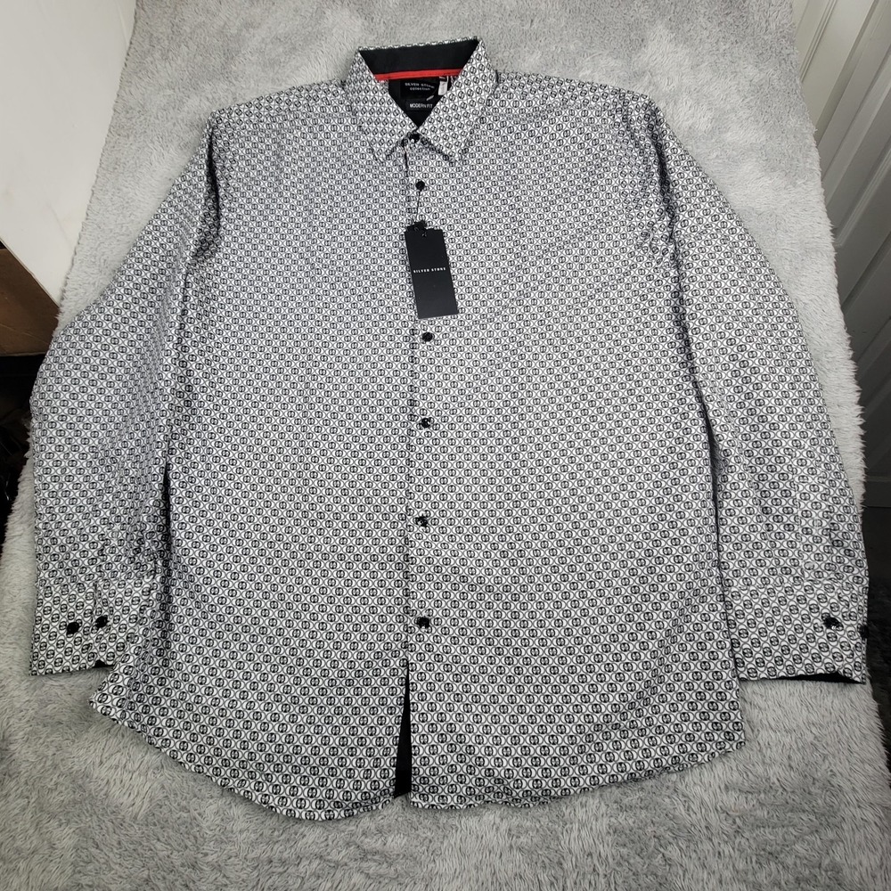 New Silver Stone Collection Shirt Mens XXL Black/White Cotton Modern Fit